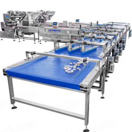 Fully Automatic Horizontal Bakery Food Snack Flow Wrapper Feeding Sorting Packing Line